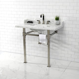 Viceroy 36-Inch Carrara Marble Console Sink with Stainless Steel Legs (8-Inch, 3-Hole)