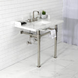 Viceroy 36-Inch Carrara Marble Console Sink with Stainless Steel Legs (8-Inch, 3-Hole)