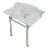 Viceroy 36-Inch Carrara Marble Console Sink with Stainless Steel Legs (8-Inch, 3-Hole)