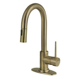 New York One-Handle 1-Hole Deck Mount Bar Faucet with Pull Down Sprayer