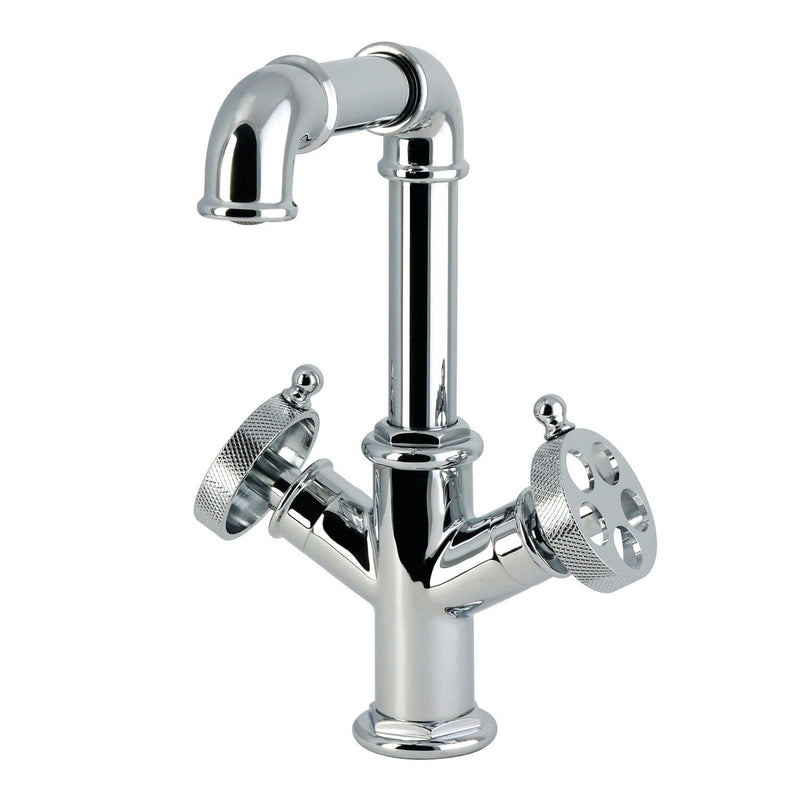 Wendell Two-Handle 1-Hole Bathroom Faucet with Knurled Handle and Push Pop-Up Drain