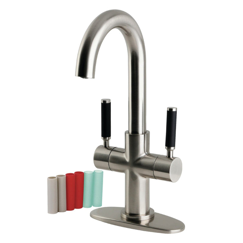 Kaiser Two-Handle 1-Hole Bathroom Faucet with Deck Plate and Push Pop-Up Drain
