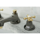 Water Onyx Two-Handle 3-Hole Deck Mount Widespread Bathroom Faucet with Brass Pop-Up