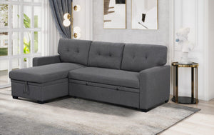 Miller 83"W Gray Linen Reversible Sleeper Sectional Sofa with Storage Chaise