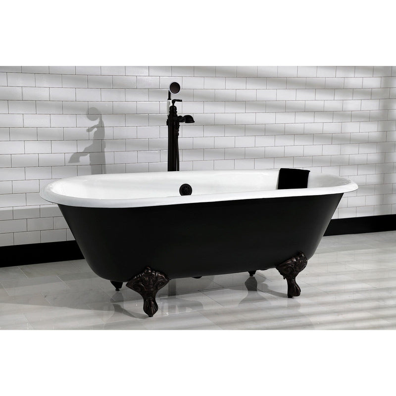Aqua Eden 66-Inch Cast Iron Oval Double Ended Clawfoot Tub (No Faucet Drillings)