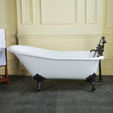 Aqua Eden 67-Inch Cast Iron Classic Flat-Rim Single Slipper Clawfoot Tub (7-Inch Faucet Drillings)