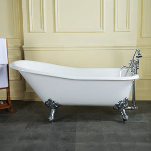 Aqua Eden 67-Inch Cast Iron Classic Flat-Rim Single Slipper Clawfoot Tub (7-Inch Faucet Drillings)