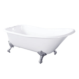 Aqua Eden 67-Inch Cast Iron Classic Flat-Rim Single Slipper Clawfoot Tub (7-Inch Faucet Drillings)