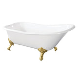 Aqua Eden 67-Inch Cast Iron Classic Flat-Rim Single Slipper Clawfoot Tub (7-Inch Faucet Drillings)