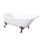 Aqua Eden 67-Inch Cast Iron Classic Flat-Rim Single Slipper Clawfoot Tub (7-Inch Faucet Drillings)