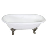 Aqua Eden 72-Inch Cast Iron Oval Double Ended Clawfoot Tub (No Faucet Drillings)