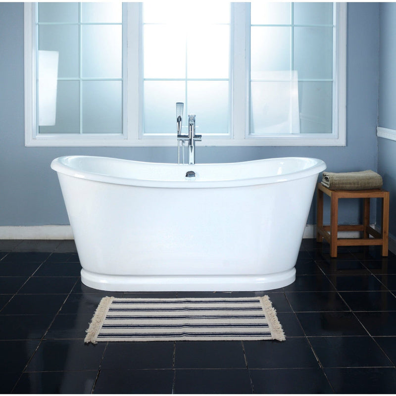 Aqua Eden 66-Inch Cast Iron Oval Double Slipper Pedestal Tub (No Faucet Drillings)