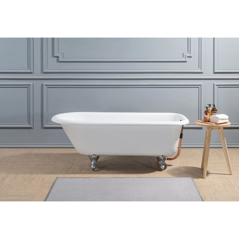 Aqua Eden 54-Inch Cast Iron Classic Flat-Rim Roll Top Clawfoot Tub (No Faucet Drillings)