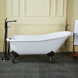 Aqua Eden 67-Inch Cast Iron Classic Flat-Rim Single Slipper Clawfoot Tub (No Faucet Drillings)