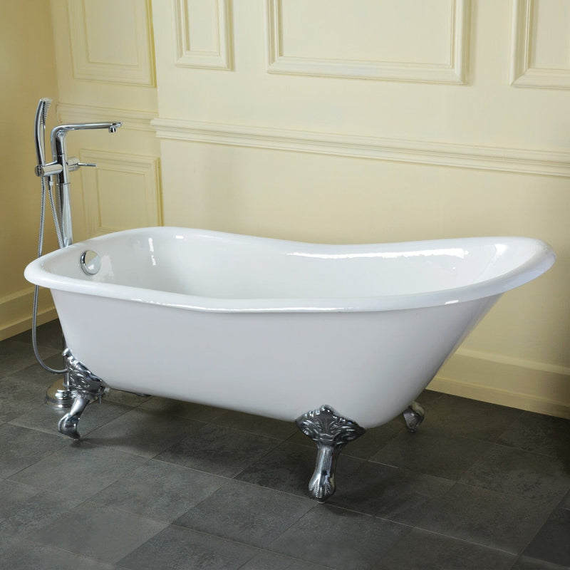 Aqua Eden 67-Inch Cast Iron Classic Flat-Rim Single Slipper Clawfoot Tub (No Faucet Drillings)