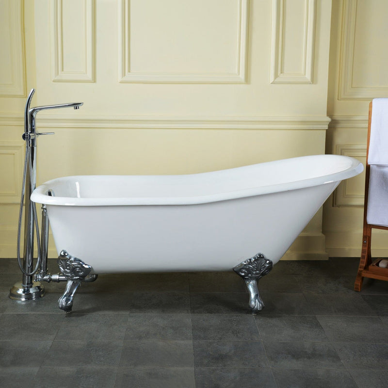 Aqua Eden 67-Inch Cast Iron Classic Flat-Rim Single Slipper Clawfoot Tub (No Faucet Drillings)