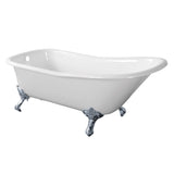 Aqua Eden 67-Inch Cast Iron Classic Flat-Rim Single Slipper Clawfoot Tub (No Faucet Drillings)
