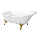 Aqua Eden 67-Inch Cast Iron Classic Flat-Rim Single Slipper Clawfoot Tub (No Faucet Drillings)