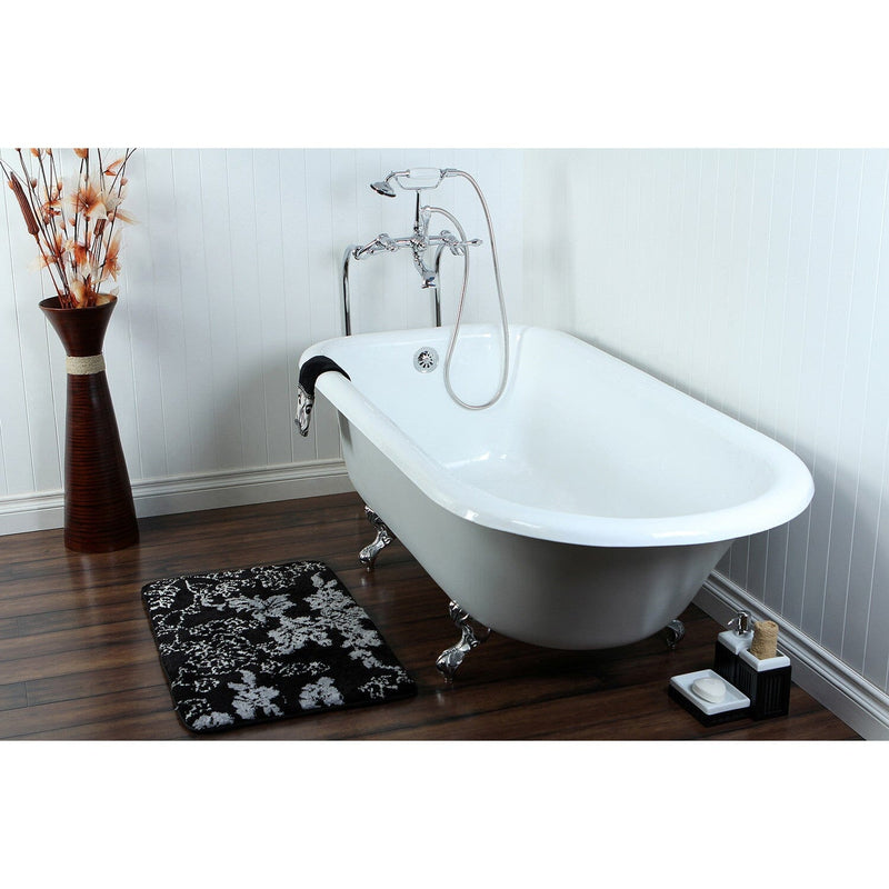 Aqua Eden 66-Inch Cast Iron Oval Rectangular Roll Top Clawfoot Tub (No Faucet Drillings)