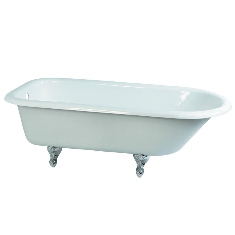 Aqua Eden 66-Inch Cast Iron Oval Rectangular Roll Top Clawfoot Tub (No Faucet Drillings)