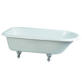 Aqua Eden 66-Inch Cast Iron Oval Rectangular Roll Top Clawfoot Tub (No Faucet Drillings)