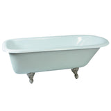Aqua Eden 66-Inch Cast Iron Oval Rectangular Roll Top Clawfoot Tub (No Faucet Drillings)