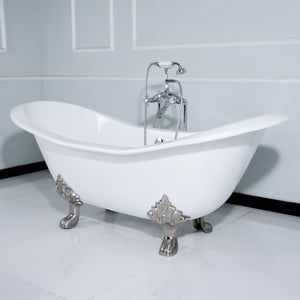 Aqua Eden 61-Inch Cast Iron Oval Double Slipper Clawfoot Tub (No Faucet Drillings)