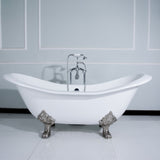 Aqua Eden 61-Inch Cast Iron Oval Double Slipper Clawfoot Tub (No Faucet Drillings)