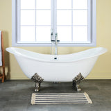 Aqua Eden 61-Inch Cast Iron Oval Double Slipper Clawfoot Tub (No Faucet Drillings)