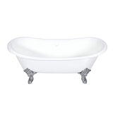 Aqua Eden 72-Inch Cast Iron Oval Double Slipper Clawfoot Tub (No Faucet Drillings)
