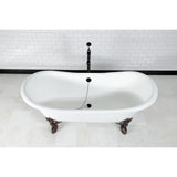 Aqua Eden 72-Inch Cast Iron Oval Double Slipper Clawfoot Tub (No Faucet Drillings)