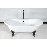 Aqua Eden 72-Inch Cast Iron Oval Double Slipper Clawfoot Tub (No Faucet Drillings)