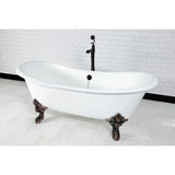 Aqua Eden 72-Inch Cast Iron Oval Double Slipper Clawfoot Tub (No Faucet Drillings)