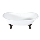 Aqua Eden 72-Inch Cast Iron Oval Double Slipper Clawfoot Tub (No Faucet Drillings)