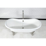 Aqua Eden 72-Inch Cast Iron Oval Double Slipper Clawfoot Tub (No Faucet Drillings)