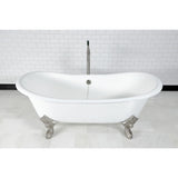 Aqua Eden 72-Inch Cast Iron Oval Double Slipper Clawfoot Tub (No Faucet Drillings)