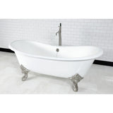 Aqua Eden 72-Inch Cast Iron Oval Double Slipper Clawfoot Tub (No Faucet Drillings)