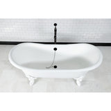 Aqua Eden 72-Inch Cast Iron Oval Double Slipper Clawfoot Tub (No Faucet Drillings)