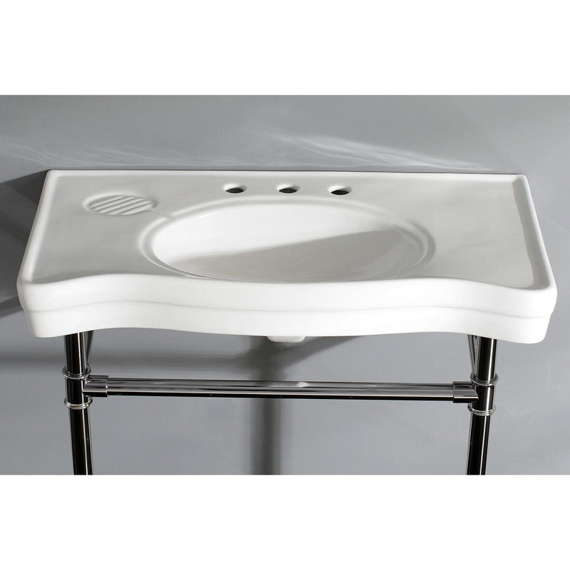 Imperial 36-Inch Ceramic Console Sink with Stainless Steel Legs (8-Inch, 3-Hole)