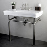 Imperial 36-Inch Ceramic Console Sink with Stainless Steel Legs (8-Inch, 3-Hole)