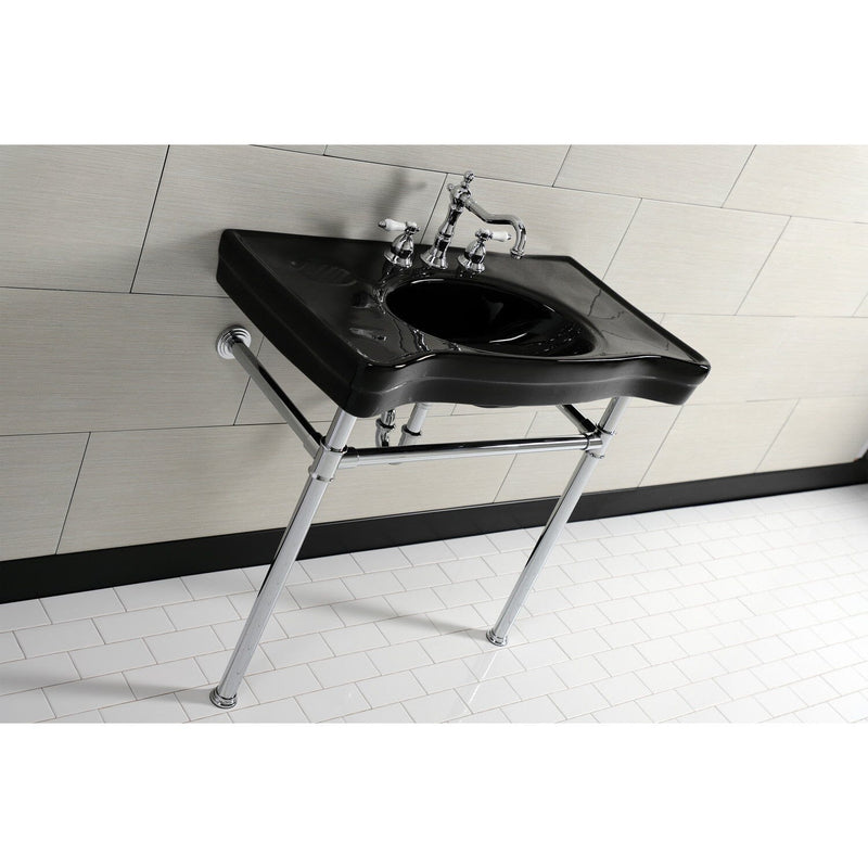 Imperial 36-Inch Ceramic Console Sink with Stainless Steel Legs (8-Inch, 3-Hole)