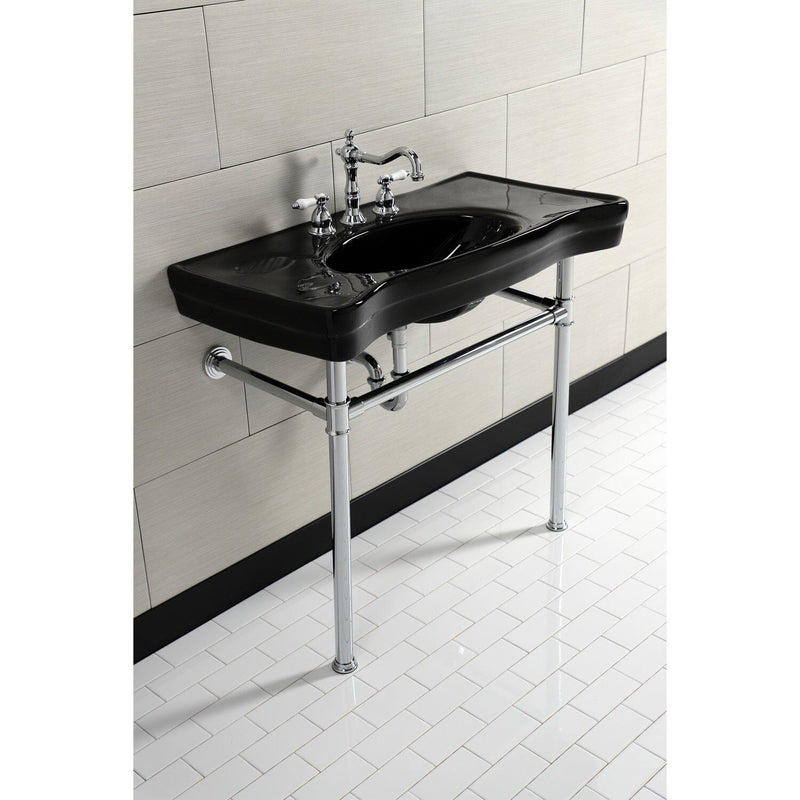 Imperial 36-Inch Ceramic Console Sink with Stainless Steel Legs (8-Inch, 3-Hole)