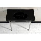 Imperial 36-Inch Ceramic Console Sink with Stainless Steel Legs (8-Inch, 3-Hole)