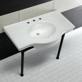 Templeton 37-Inch Ceramic Console Sink with Stainless Steel Legs (8-Inch, 3-Hole)