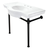 Templeton 37-Inch Ceramic Console Sink with Stainless Steel Legs (8-Inch, 3-Hole)