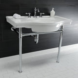 Templeton 37-Inch Ceramic Console Sink with Stainless Steel Legs (8-Inch, 3-Hole)