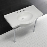 Templeton 37-Inch Ceramic Console Sink with Stainless Steel Legs (8-Inch, 3-Hole)