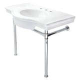Templeton 37-Inch Ceramic Console Sink with Stainless Steel Legs (8-Inch, 3-Hole)