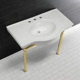 Templeton 37-Inch Ceramic Console Sink with Stainless Steel Legs (8-Inch, 3-Hole)