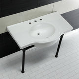 Templeton 37-Inch Ceramic Console Sink with Stainless Steel Legs (8-Inch, 3-Hole)